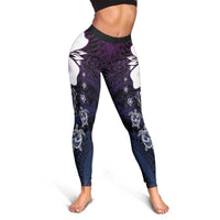Polynesia Romantic Valentine Leggings Sea Turtle Couple With Purple Gradient Plumeria