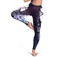 Polynesia Romantic Valentine Leggings Sea Turtle Couple With Purple Gradient Plumeria
