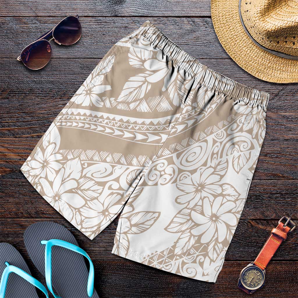 Polynesia Shorts for Men Polynesian Tropical Flowers Beige Pastel Vibes - Polynesian Pride