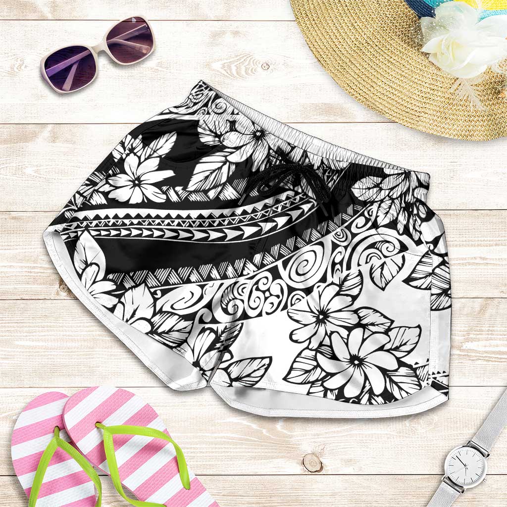 Polynesia Shorts for Women Polynesian Tropical Flowers Black Pastel Vibes - Polynesian Pride