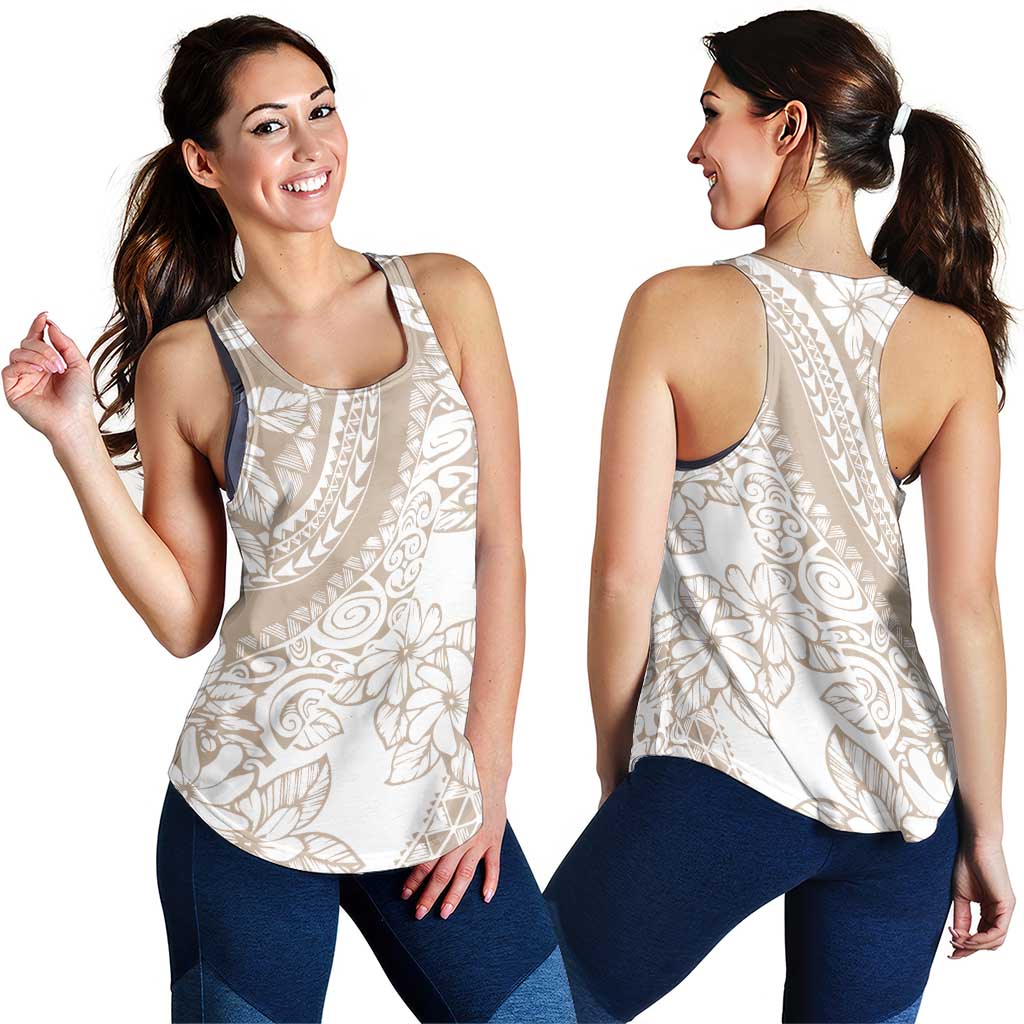 Polynesia Women Racerback Tank Polynesian Tropical Flowers Beige Pastel Vibes - Polynesian Pride