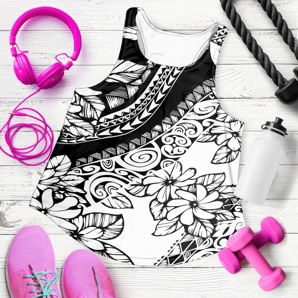 Polynesia Women Racerback Tank Polynesian Tropical Flowers Black Pastel Vibes - Polynesian Pride