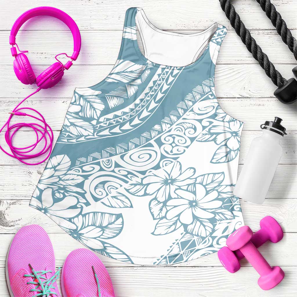 Polynesia Women Racerback Tank Polynesian Tropical Flowers Blue Pastel Vibes - Polynesian Pride