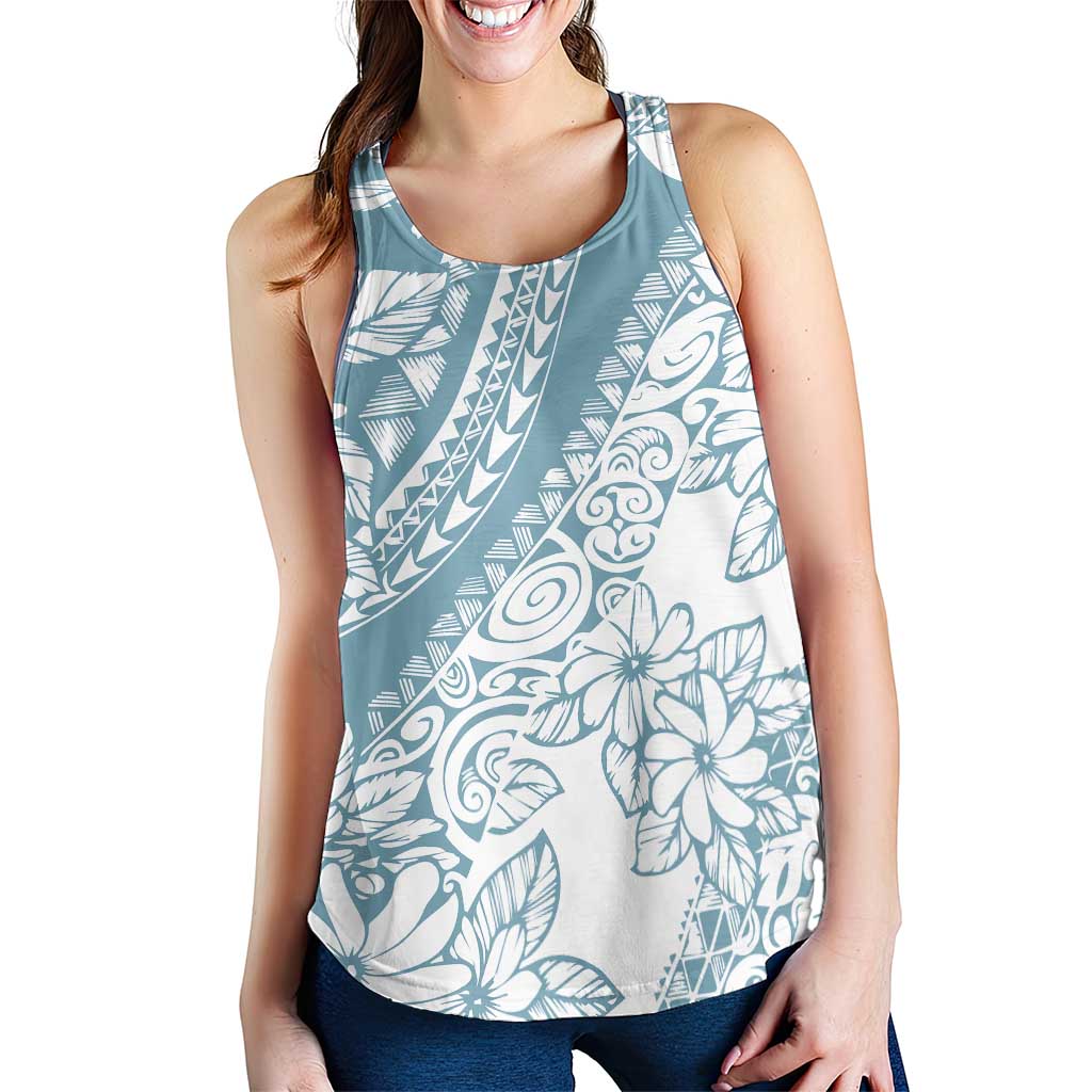 Polynesia Women Racerback Tank Polynesian Tropical Flowers Blue Pastel Vibes - Polynesian Pride