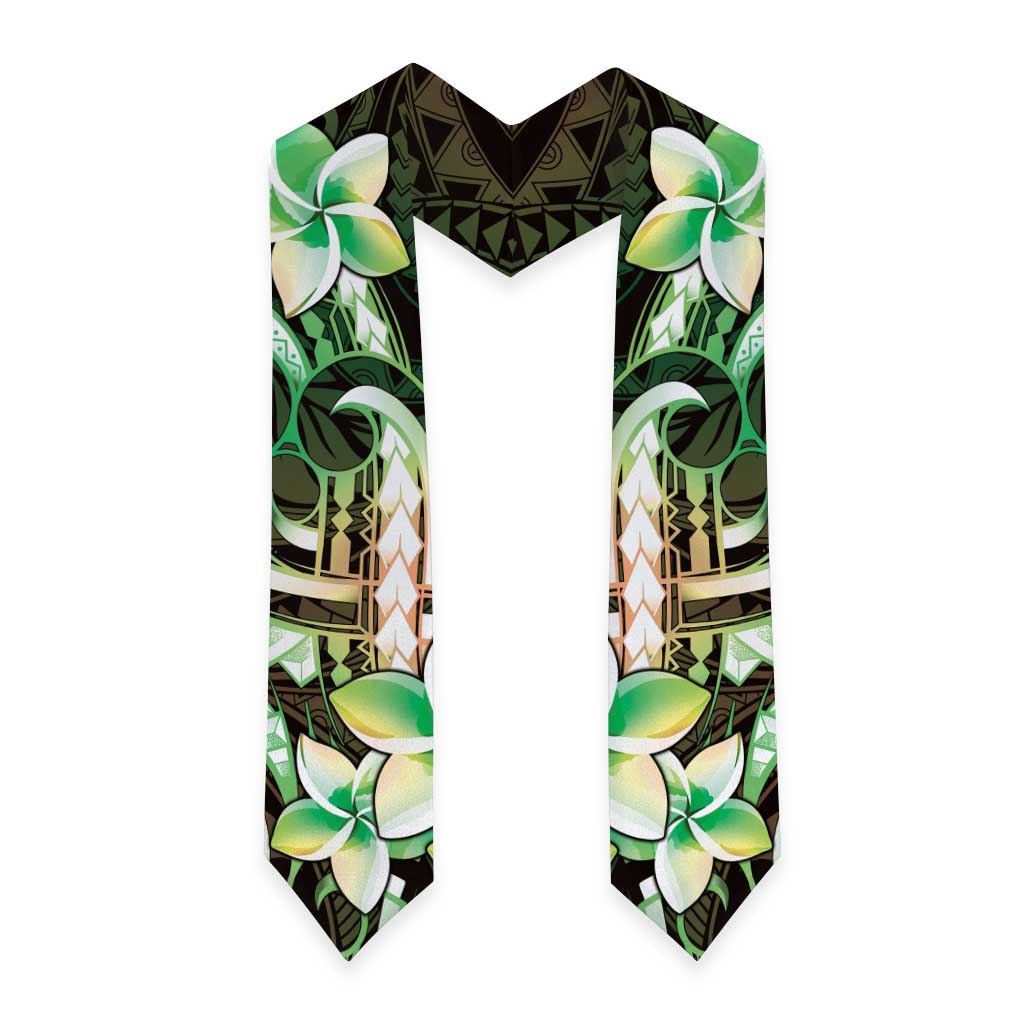 Polynesian Art Tattoo Graduation Stole Plumeria Flowers Green Gradient