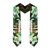 Polynesian Art Tattoo Graduation Stole Plumeria Flowers Green Gradient