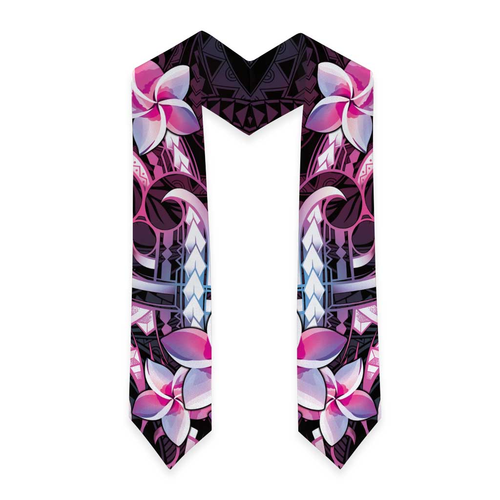 Polynesian Art Tattoo Graduation Stole Plumeria Flowers Pink Gradient