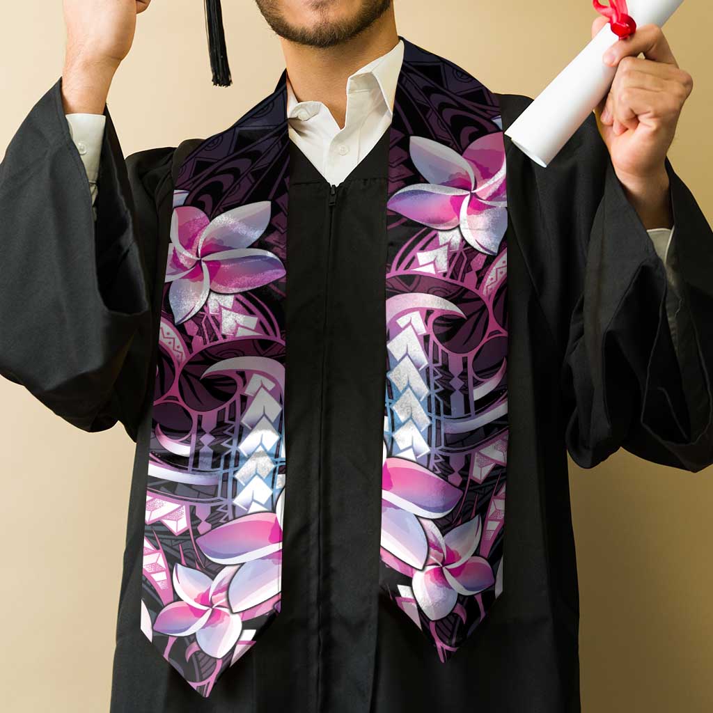Polynesian Art Tattoo Graduation Stole Plumeria Flowers Pink Gradient