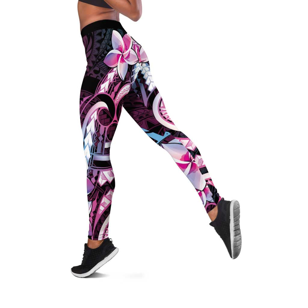 Polynesian Art Tattoo Leggings Plumeria Flowers Pink Gradient