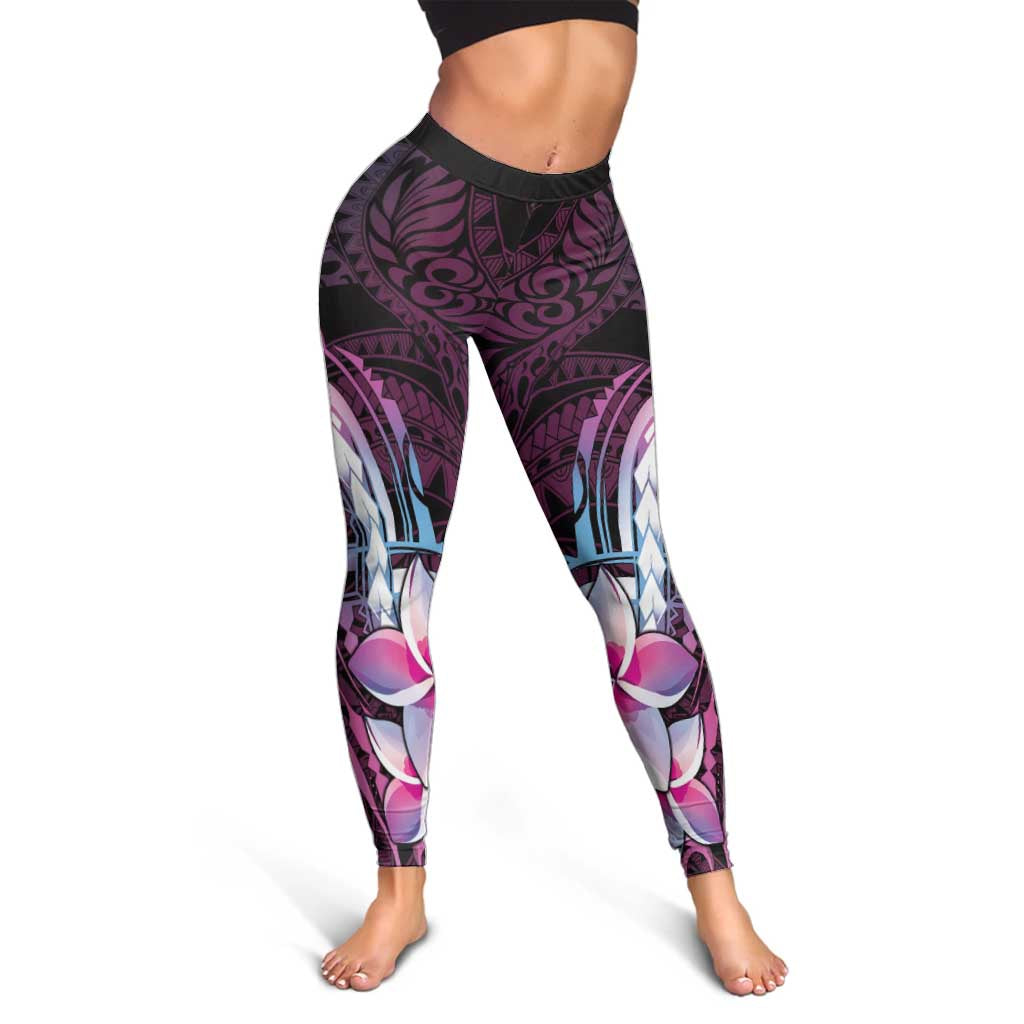 Polynesian Art Tattoo Leggings Plumeria Flowers Pink Gradient