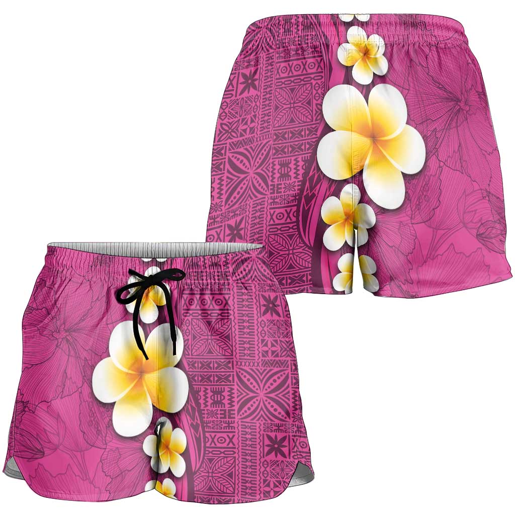 Polynesian Hibiscus and Plumeria Tapa Pattern Shorts for Women Pink Color LT03 - Polynesian Pride