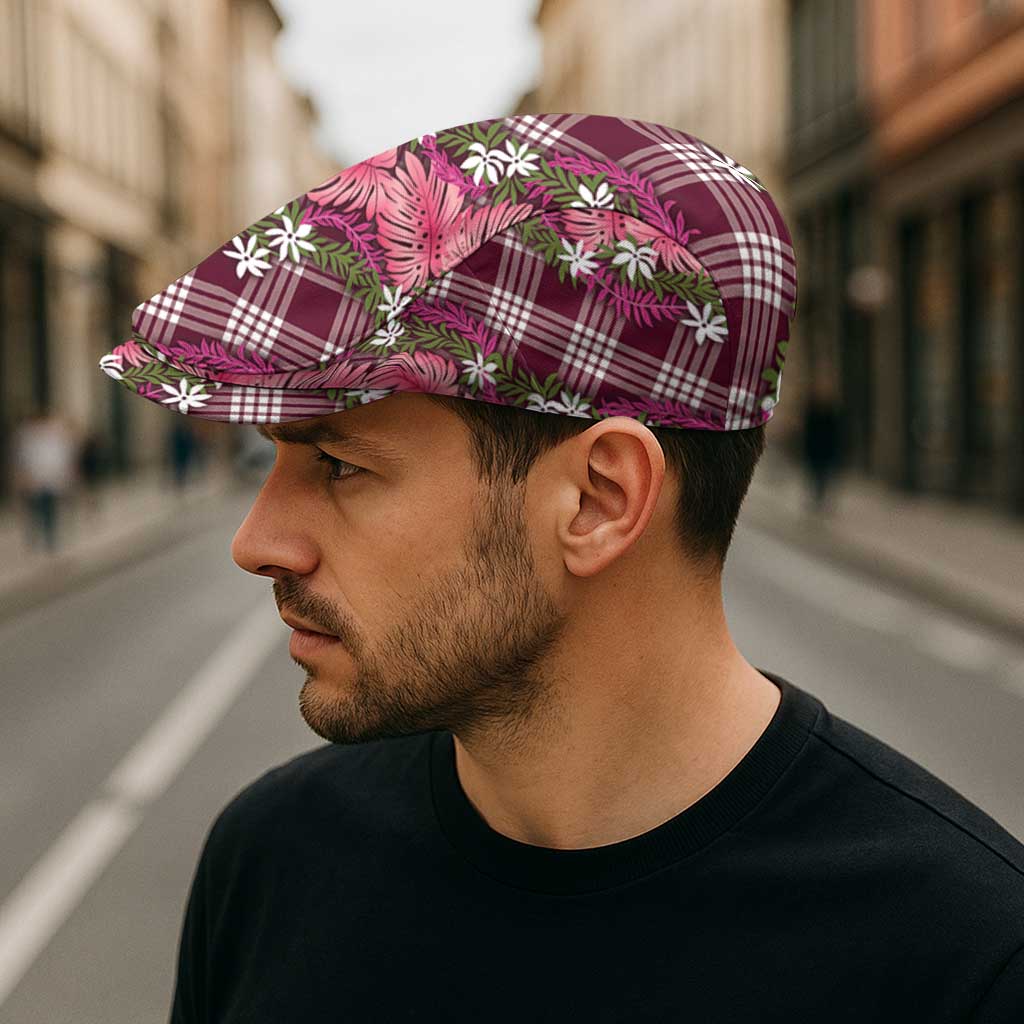 Polynesian Monstera Tiare Floral Jeff Hat Fuchsia Tropical Plaid - Polynesian Pride