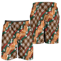 Polynesian Monstera Tiare Floral Shorts for Men Chocolate Brown Tropical Plaid - Polynesian Pride