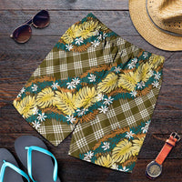 Polynesian Monstera Tiare Floral Shorts for Men Yellow Tropical Plaid - Polynesian Pride