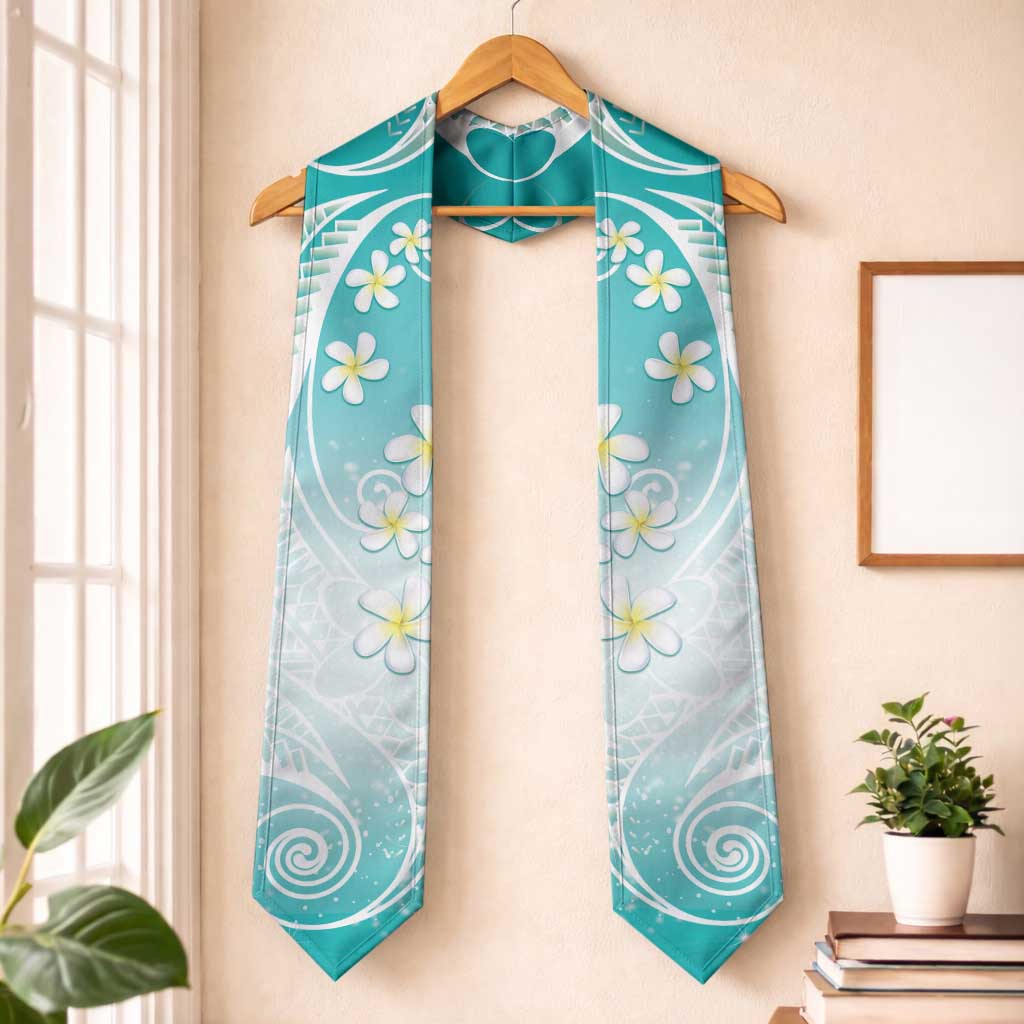 Polynesian Pattern Graduation Stole With Plumeria Teal