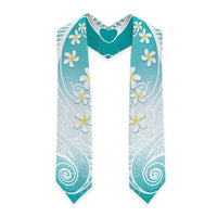 Polynesian Pattern Graduation Stole With Plumeria Teal