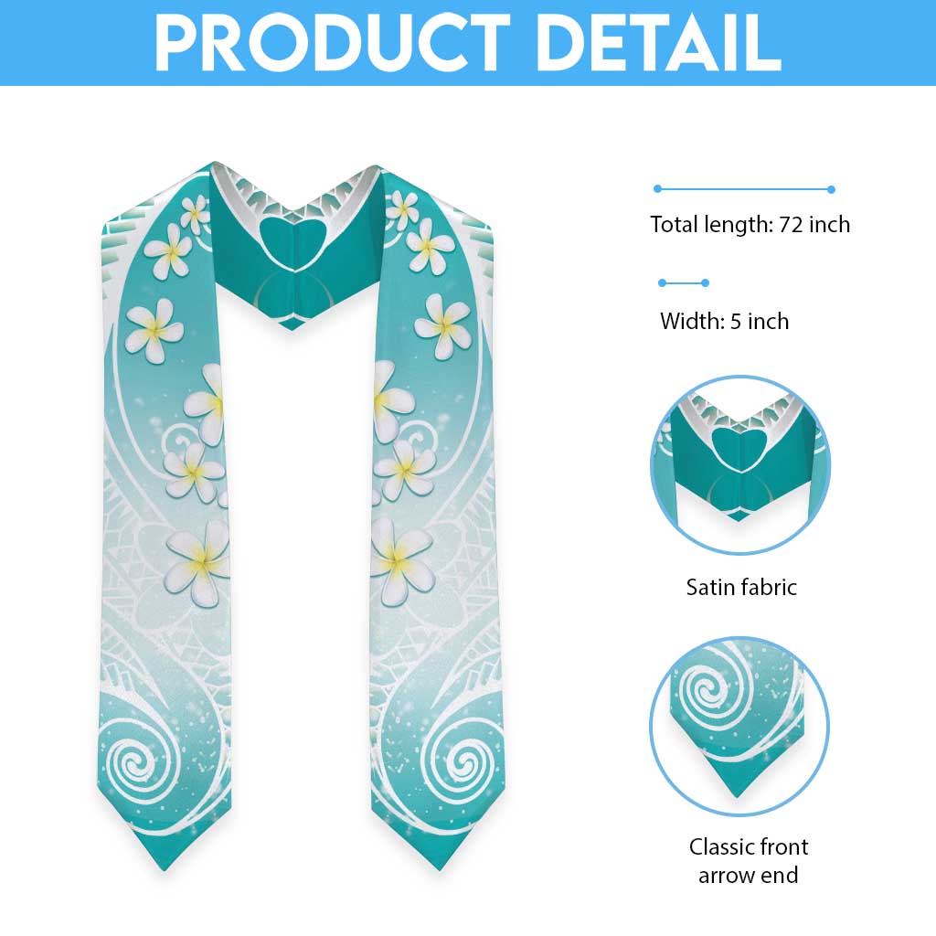 Polynesian Pattern Graduation Stole With Plumeria Teal