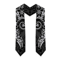 Polynesian Pattern With Plumeria Flowers Graduation Stole Black