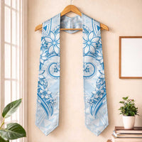 Polynesian Pattern With Plumeria Flowers Graduation Stole Blue