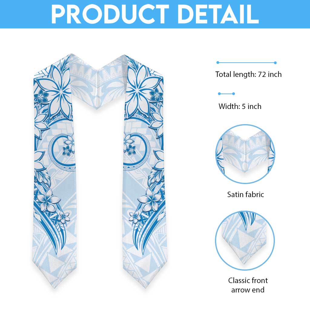 Polynesian Pattern With Plumeria Flowers Graduation Stole Blue