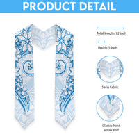 Polynesian Pattern With Plumeria Flowers Graduation Stole Blue