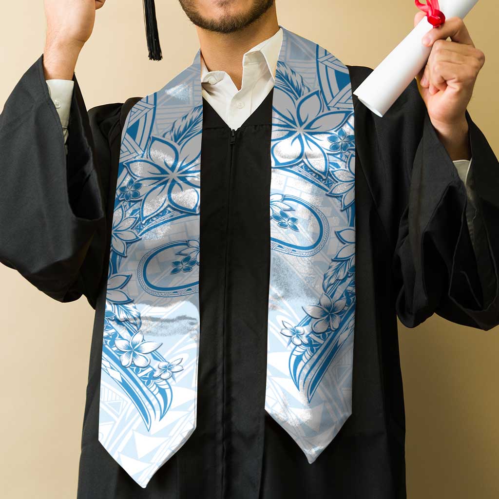 Polynesian Pattern With Plumeria Flowers Graduation Stole Blue
