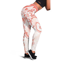 Polynesian Pattern With Plumeria Flowers Leggings Orange Peach - Polynesian Pride
