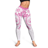 Polynesian Pattern With Plumeria Flowers Leggings Pink - Polynesian Pride