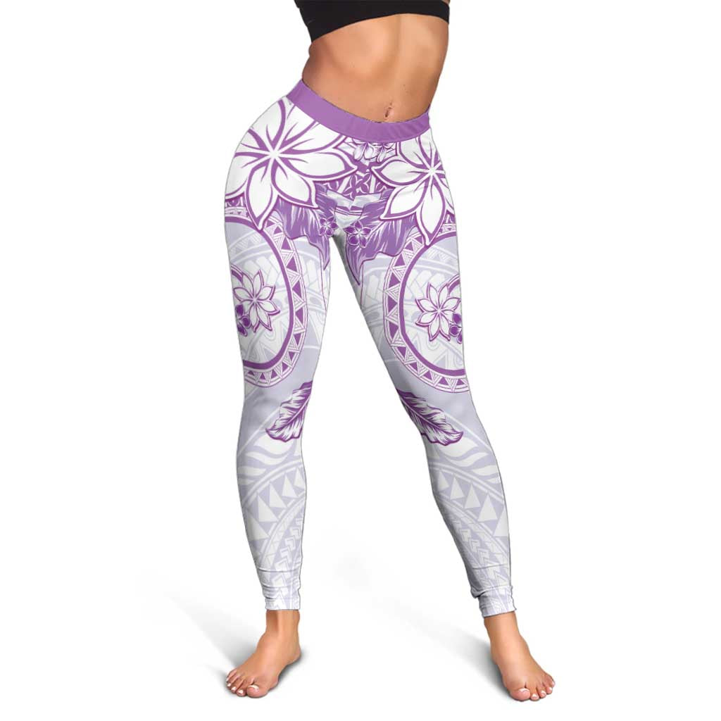 Polynesian Pattern With Plumeria Flowers Leggings Purple - Polynesian Pride