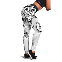 Polynesian Pattern With Plumeria Flowers Leggings White - Polynesian Pride