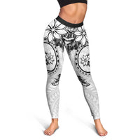 Polynesian Pattern With Plumeria Flowers Leggings White - Polynesian Pride