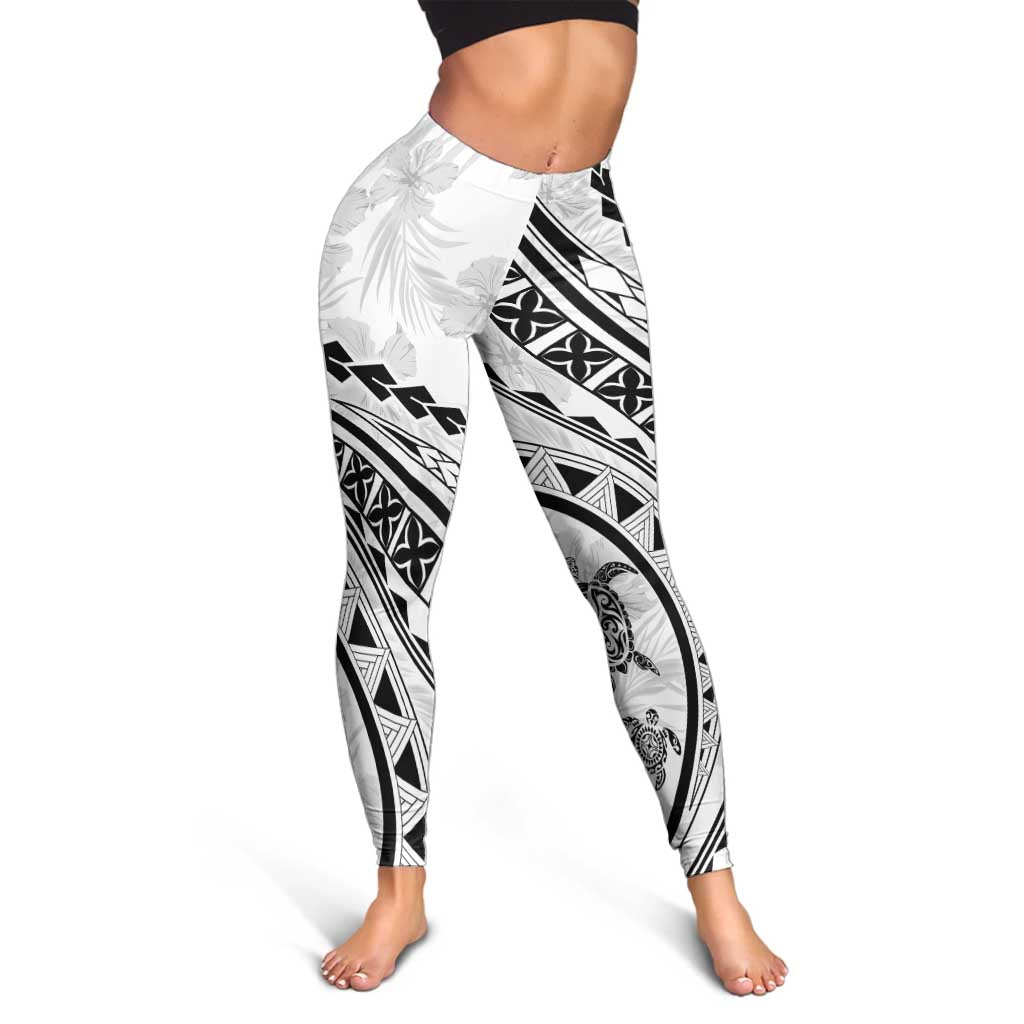 Polynesian Pride Leggings Turtle Hibiscus Luxury Style - White - Polynesian Pride