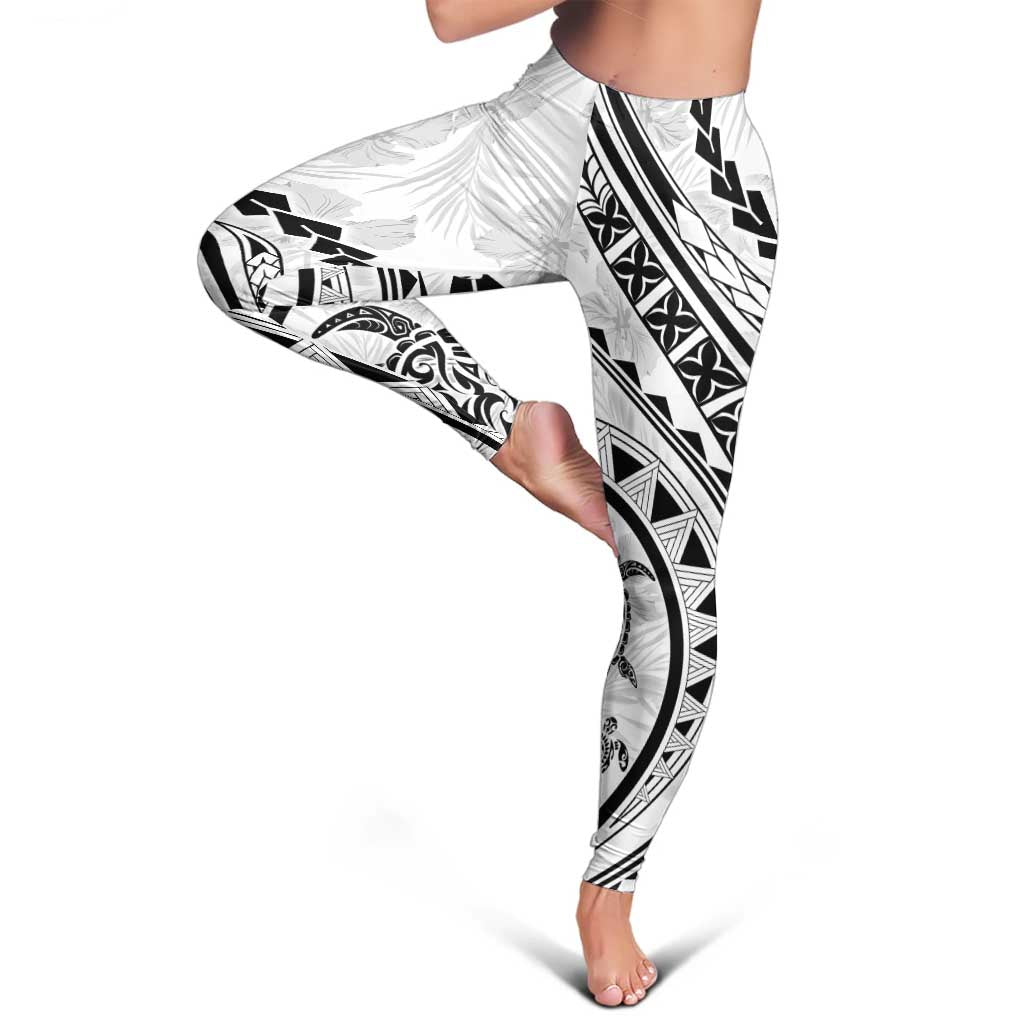 Polynesian Pride Leggings Turtle Hibiscus Luxury Style - White - Polynesian Pride