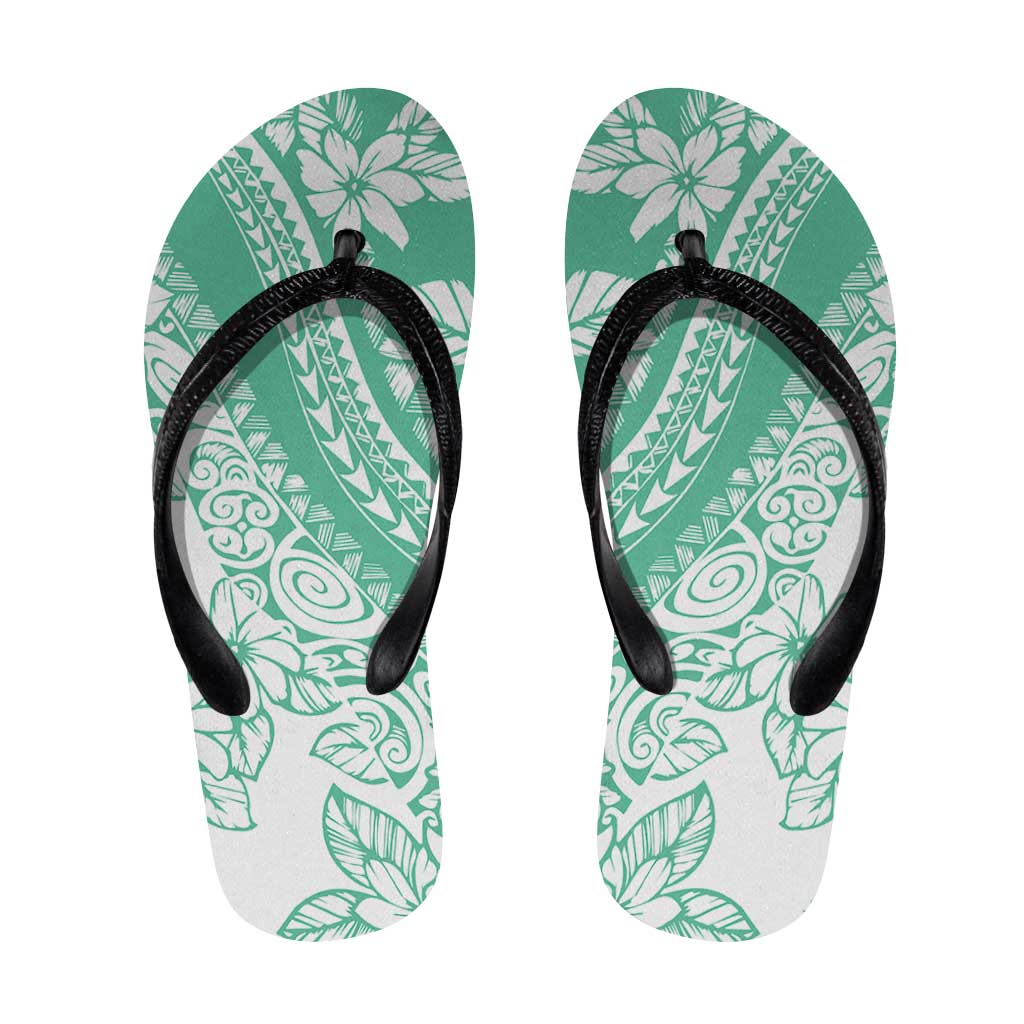 Polynesian Tiare Flower Cyan Pastel Flip Flops LT14 Cyan - Polynesian Pride