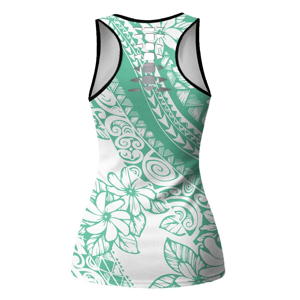 Polynesian Tiare Flower Cyan Pastel Hollow Tank Top