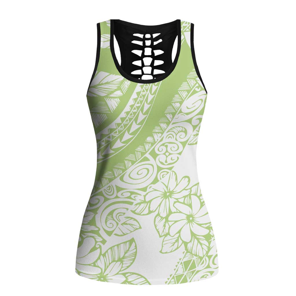 Polynesian Tiare Flower Sage Green Pastel Hollow Tank Top