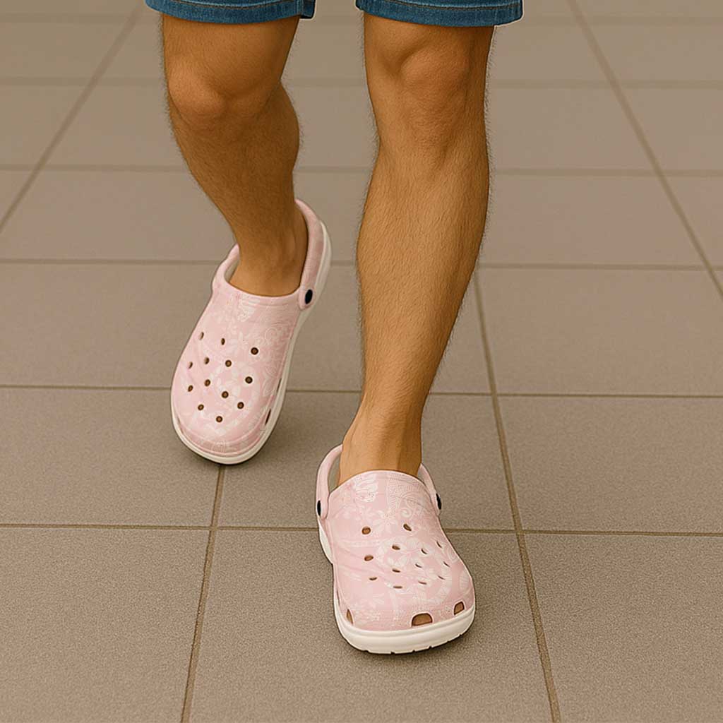 Polynesian Tiare Monstera Soft Pink Clogs Shoes Liquid Style - Polynesian Pride