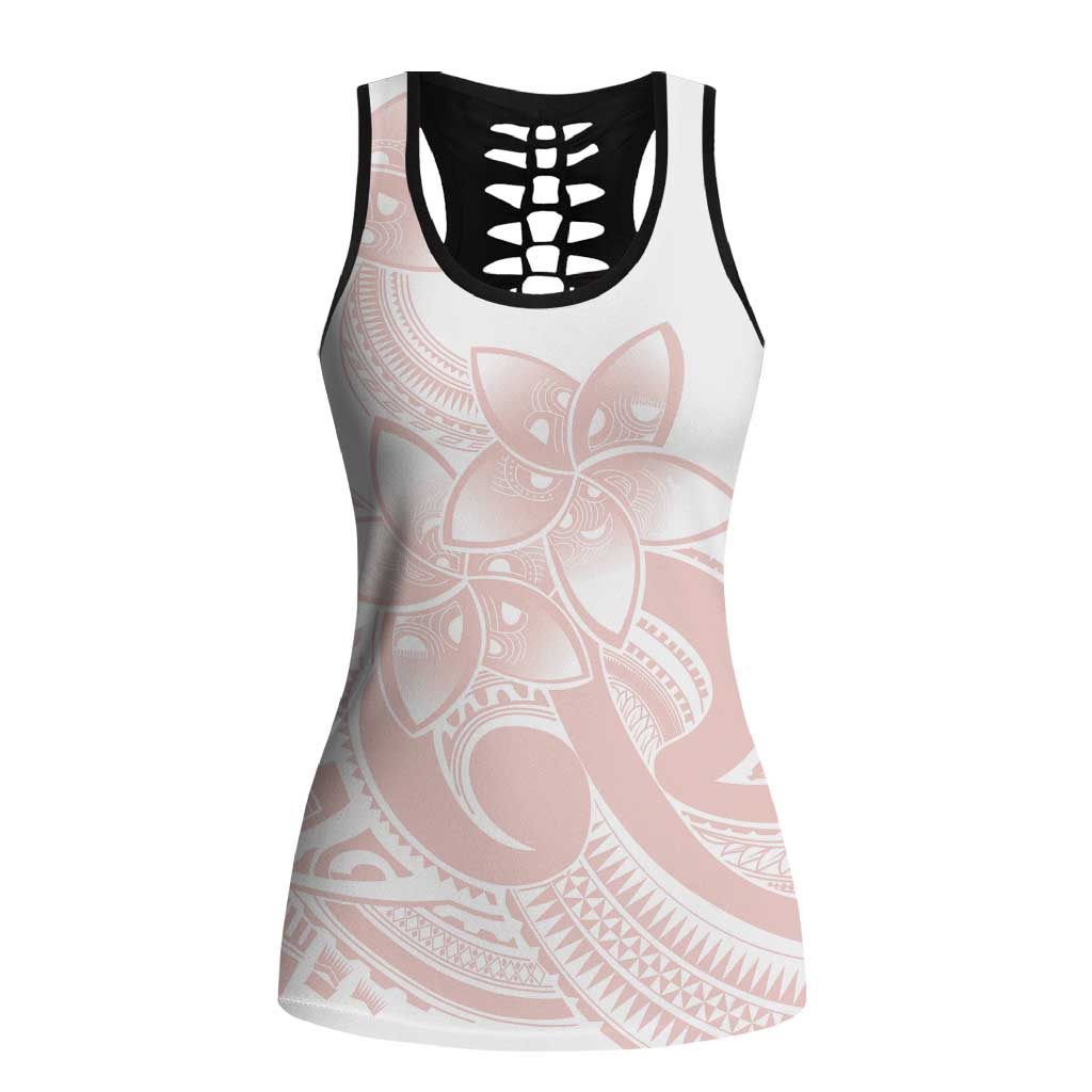 Polynesian Tribal Plumeria Lotu Tamaiti Hollow Tank Top Pastel Blush - Polynesian Pride