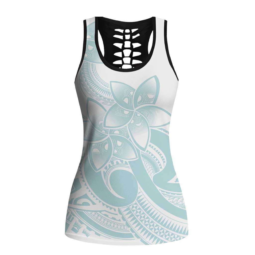 Polynesian Tribal Plumeria Lotu Tamaiti Hollow Tank Top Pastel Cyan - Polynesian Pride