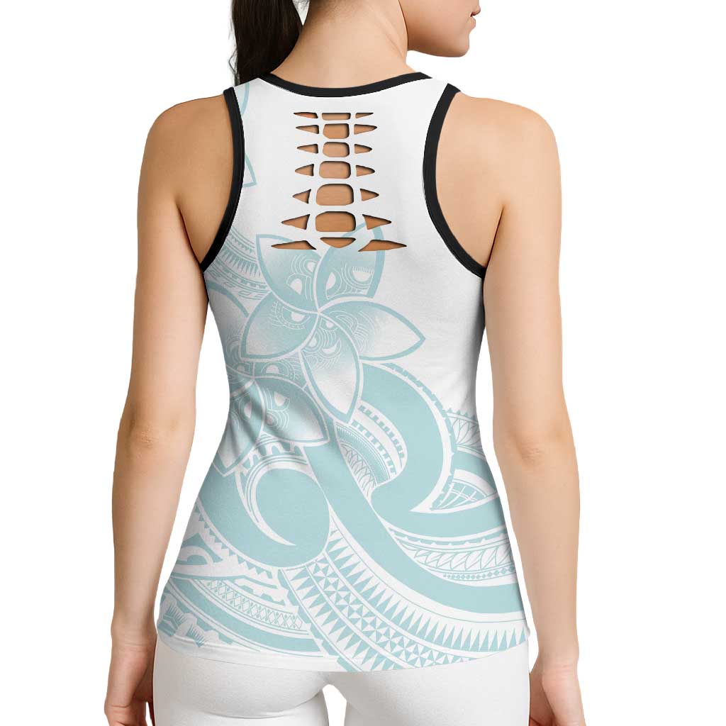 Polynesian Tribal Plumeria Lotu Tamaiti Hollow Tank Top Pastel Cyan - Polynesian Pride