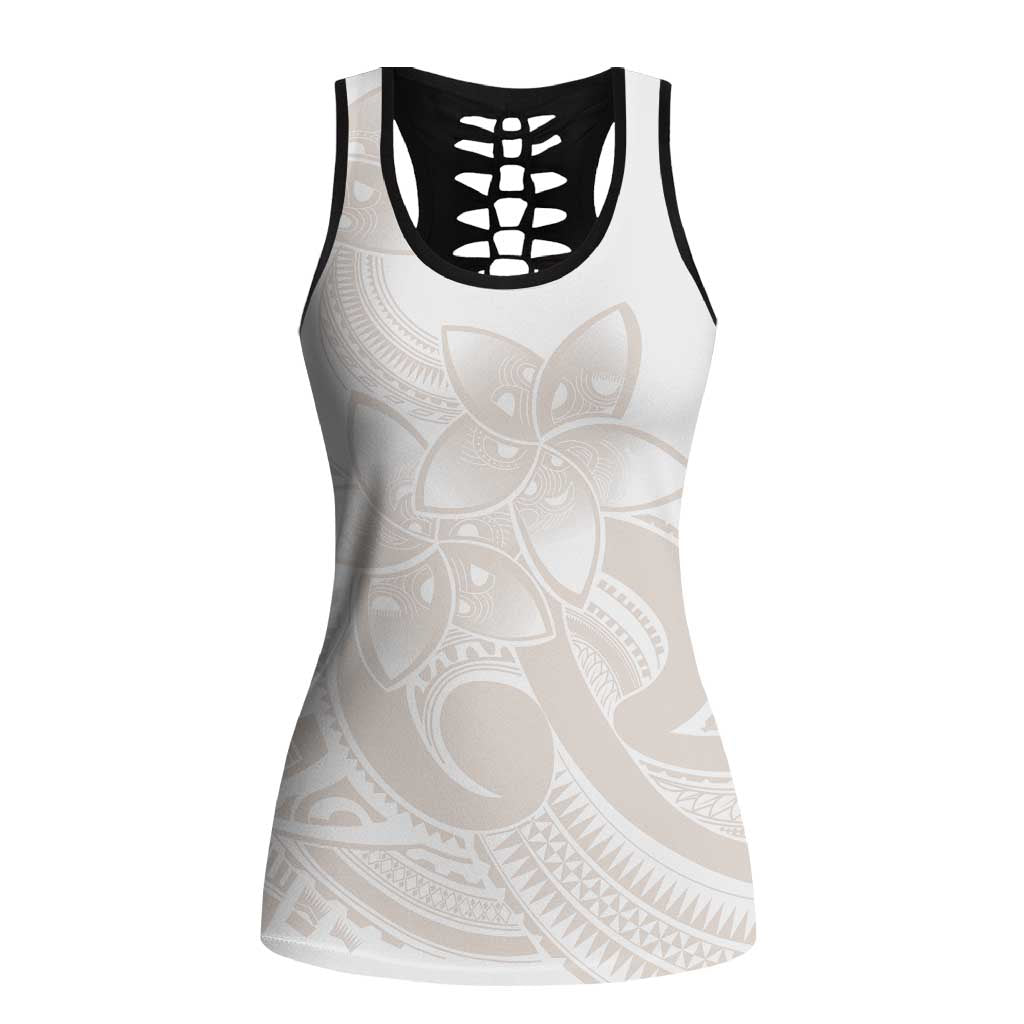 Polynesian Tribal Plumeria Lotu Tamaiti Hollow Tank Top Pastel Nude - Polynesian Pride