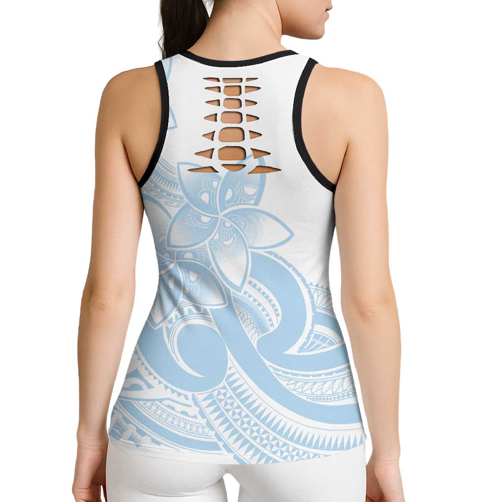Polynesian Tribal Plumeria Lotu Tamaiti Hollow Tank Top Pastel Sky Blue - Polynesian Pride