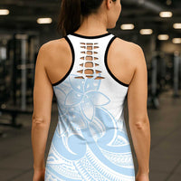 Polynesian Tribal Plumeria Lotu Tamaiti Hollow Tank Top Pastel Sky Blue - Polynesian Pride
