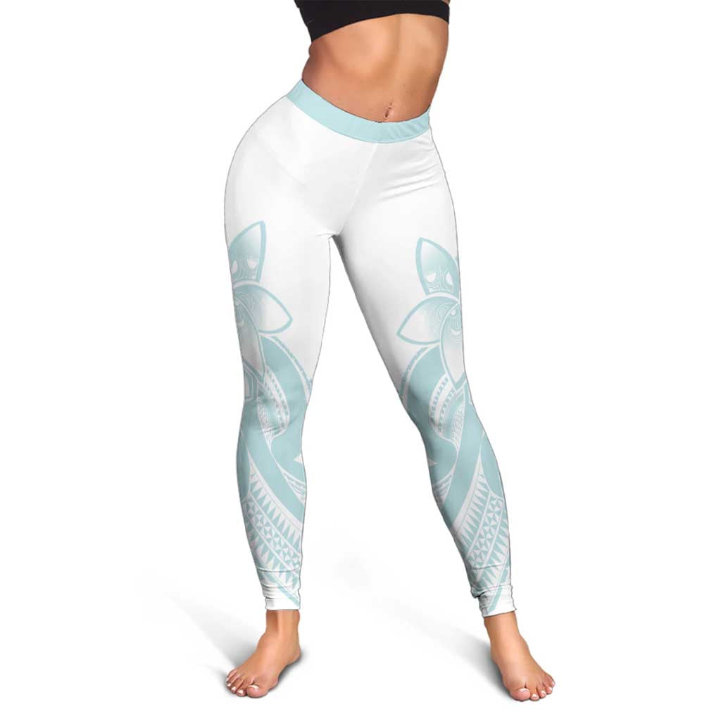 Polynesian Tribal Plumeria Lotu Tamaiti Leggings Pastel Cyan - Polynesian Pride