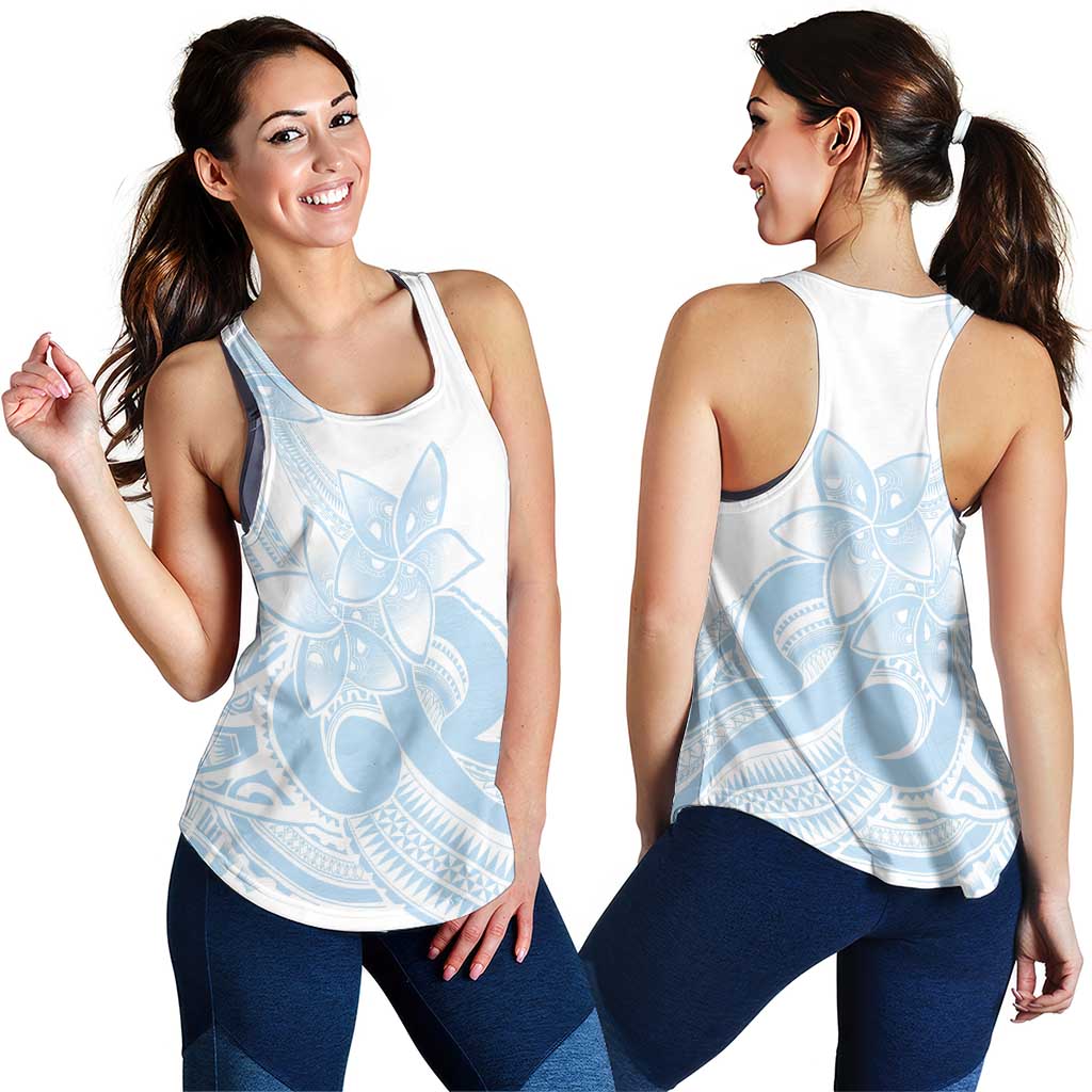 Polynesian Tribal Plumeria Lotu Tamaiti Women Racerback Tank Pastel Sky Blue - Polynesian Pride