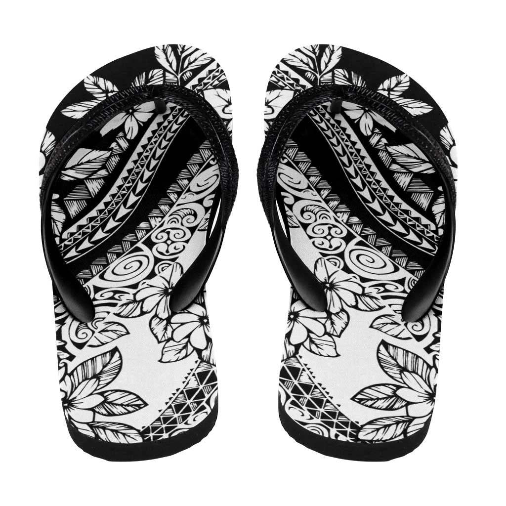 Polynesian Tropical Flowers Black Vibes Flip Flops - Polynesian Pride