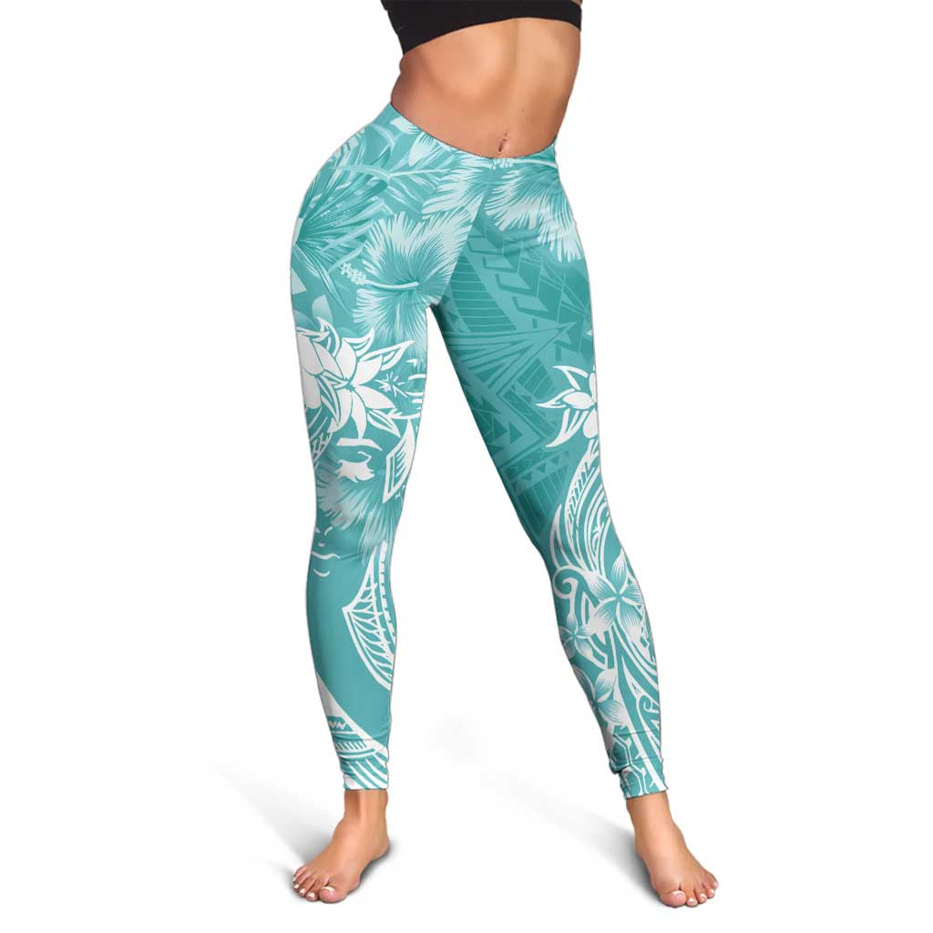 Polynesian Women's Day Leggings Plumeria Passion - Teal LT7