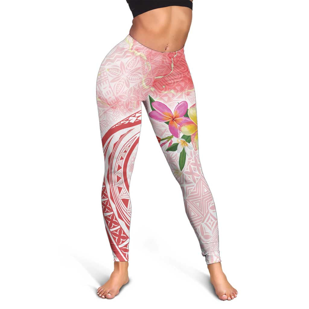 Polynesian Women's Day Wahine Leggings Plumeria Marble Glaze - Pink LT7