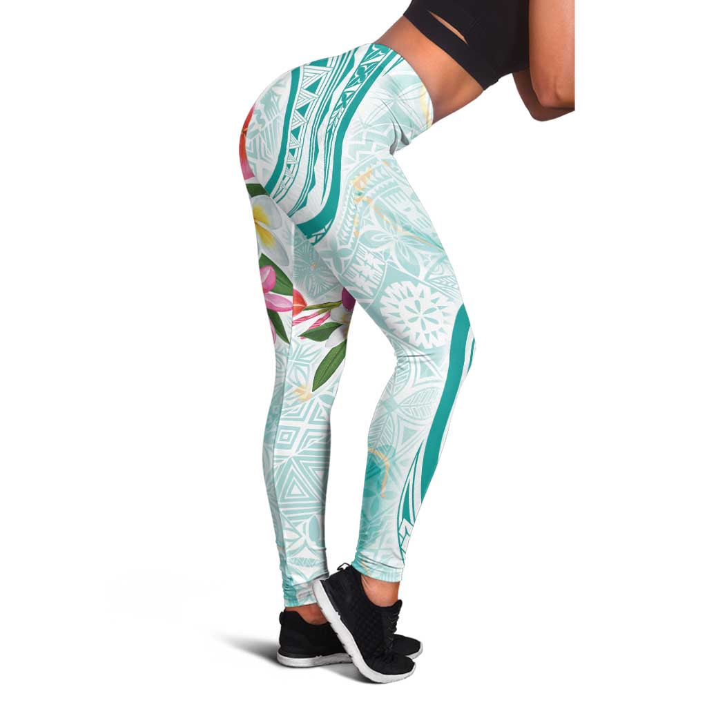 Polynesian Women's Day Wahine Leggings Plumeria Marble Glaze - Teal LT7