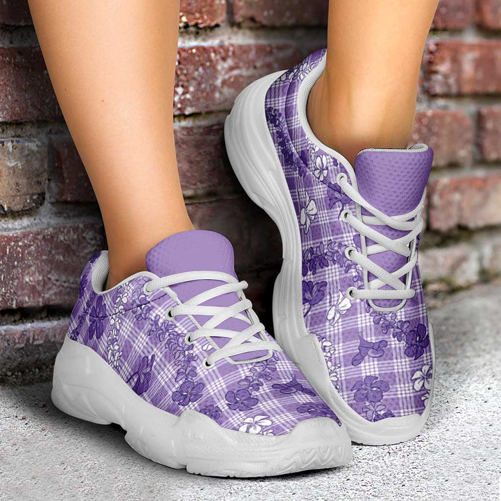 Poni Aloha Hawaii Chunky Sneakers Plumeria Lei With Palaka Motif - Polynesian Pride